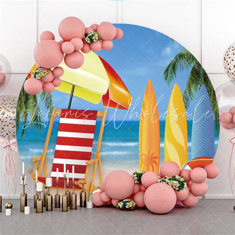 Lofaris Round Cartoon Beach Vacation Surfing Summer Backdrop