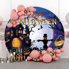 Lofaris Round Castle Moon Night Pumpkin Halloween Backdrop