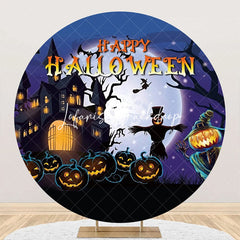 Lofaris Round Castle Moon Night Pumpkin Halloween Backdrop