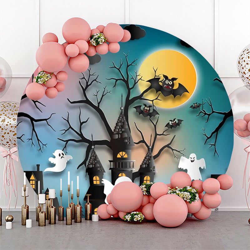 Lofaris Round Castle Trunk Ghost Bats Halloween Backdrop