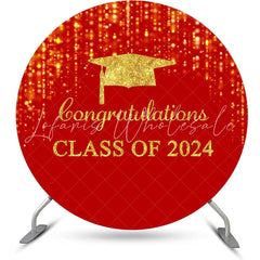 Lofaris Round Congrats Red Gold Glitter Graduation Backdrop