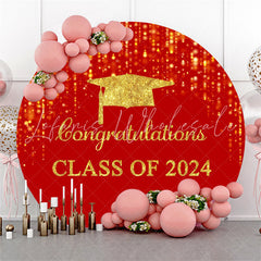 Lofaris Round Congrats Red Gold Glitter Graduation Backdrop