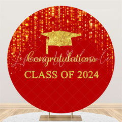 Lofaris Round Congrats Red Gold Glitter Graduation Backdrop