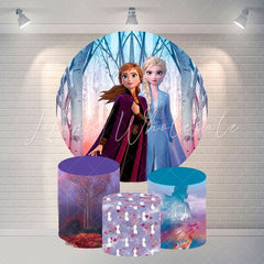 Lofaris Round Frozen Forest Happy Birthday Backdrop For Girl