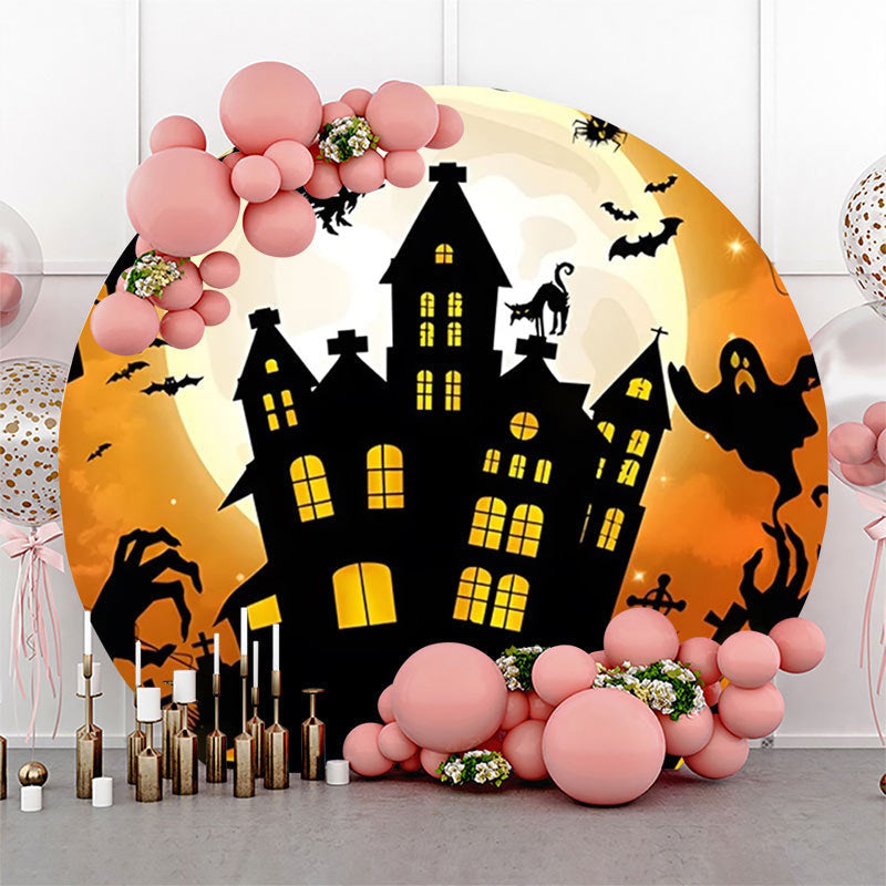 Lofaris Round Ghost Castle Moon Night Halloween Backdrop