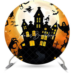 Lofaris Round Ghost Castle Moon Night Halloween Backdrop