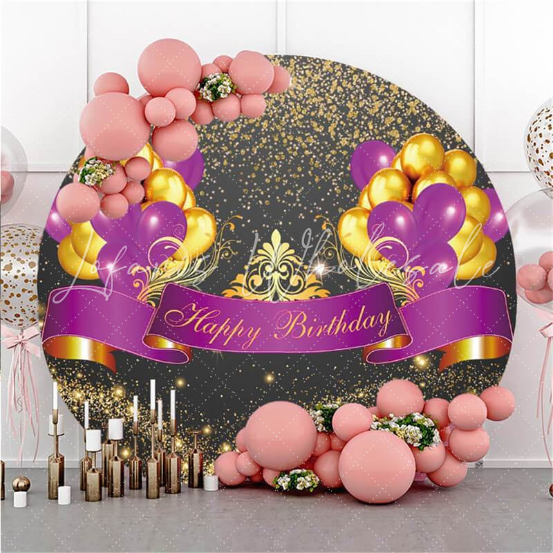 Lofaris Round Glitter And Balloons Happy Birthday Backdrop