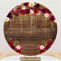 Lofaris Round Glitter Red Rose Wooden Happy Birthday Backdrop