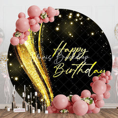 Lofaris Round Gold Glitter Star Ribbon Birthday Backdrop