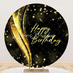 Lofaris Round Gold Glitter Star Ribbon Birthday Backdrop