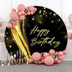 Lofaris Round Gold Glitter Star Ribbon Birthday Backdrop