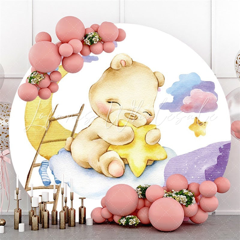 Lofaris Round Gold Moon Bear Cartoon Happy Birthday Backdrop