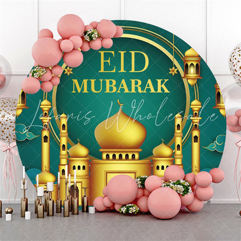 Lofaris Round Gold Palace Lantern Green Eid Mubarak Backdrop