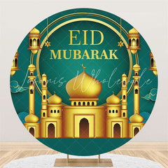 Lofaris Round Gold Palace Lantern Green Eid Mubarak Backdrop