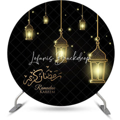 Lofaris Round Golden Light Black Ramadan Kareem Eid Backdrop