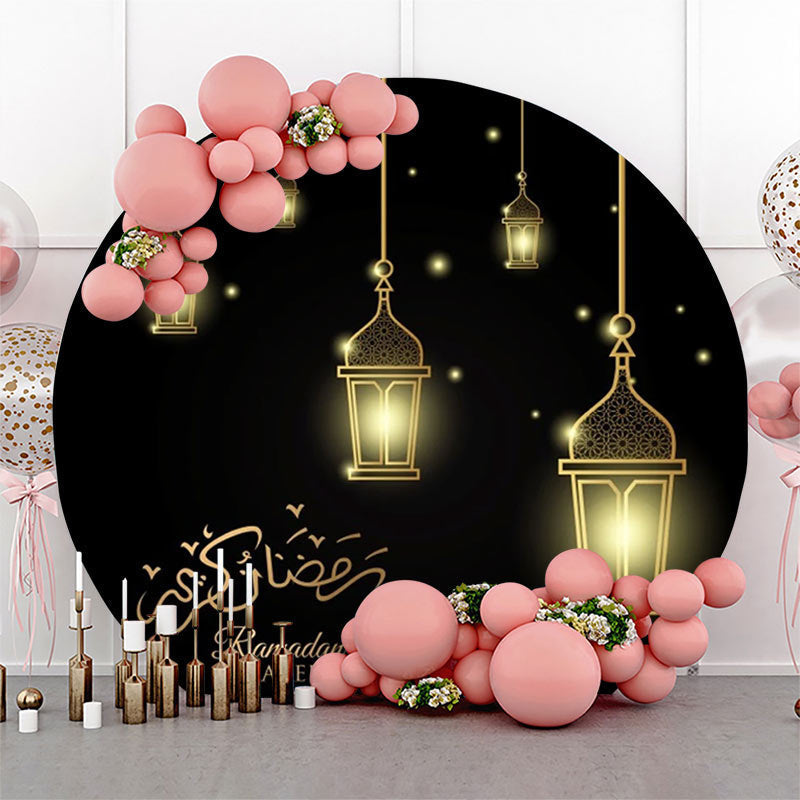 Lofaris Round Golden Light Black Ramadan Kareem Eid Backdrop