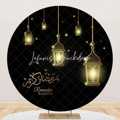 Lofaris Round Golden Light Black Ramadan Kareem Eid Backdrop