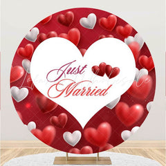 Lofaris Round Just Married Red And White Love Wedding Backdrop