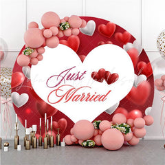 Lofaris Round Just Married Red And White Love Wedding Backdrop