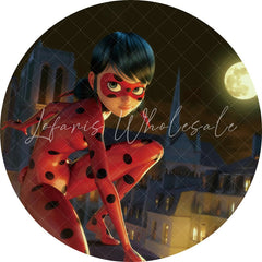 Lofaris Round Ladybug Girl At Night Theme Birthday Backdrop