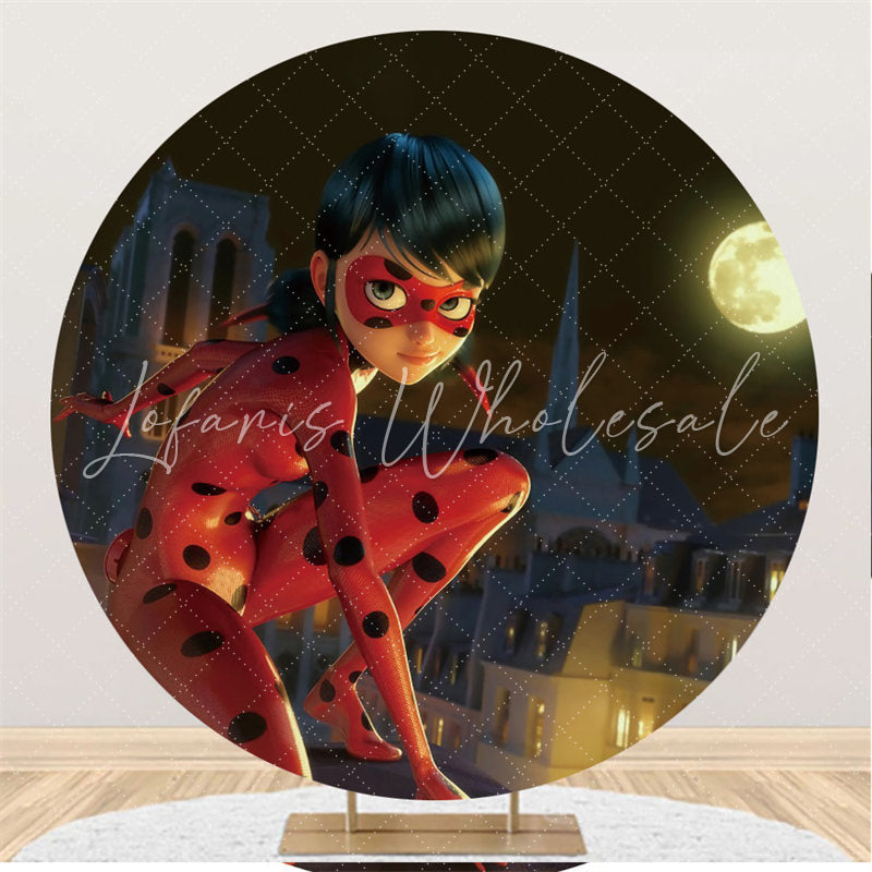 Lofaris Round Ladybug Girl At Night Theme Birthday Backdrop