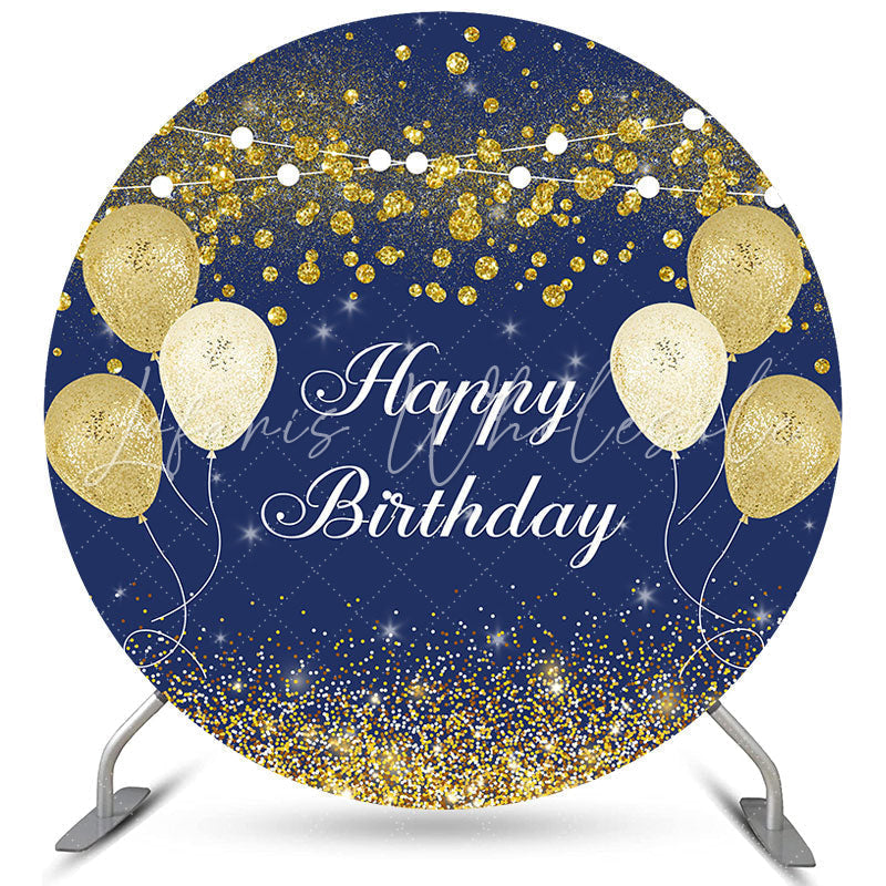 Lofaris Round Navy Blue Ane Golden Happy Birthday Backdrop