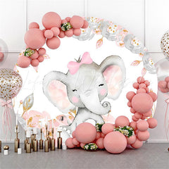 Lofaris Round Pink And Grey Elephant Theme Baby Shower Backdrop