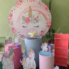 Lofaris Round Pink Flowers Unicorn Themed Baby Shower Backdrop