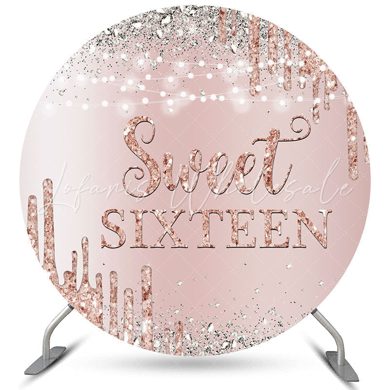 Lofaris Round Pink Sweet 16 Happy Birthday Backdrop For Girl