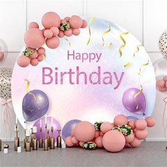 Lofaris Round Purple Balloons Happy Birthday Backdrop For Girl