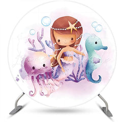 Lofaris Round Purple Jellyfish Mermaid Birthday Bakcdrop