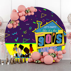 Lofaris Round Purple Yellow Ribbons 90s House Party Backdrop