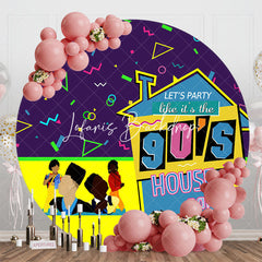 Lofaris Round Purple Yellow Ribbons 90s House Party Backdrop