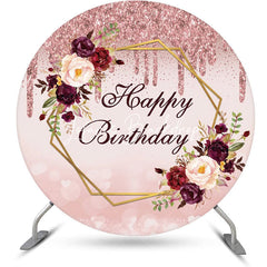 Lofaris Round Rose Gold Glitter Floral Birthday Backdrop