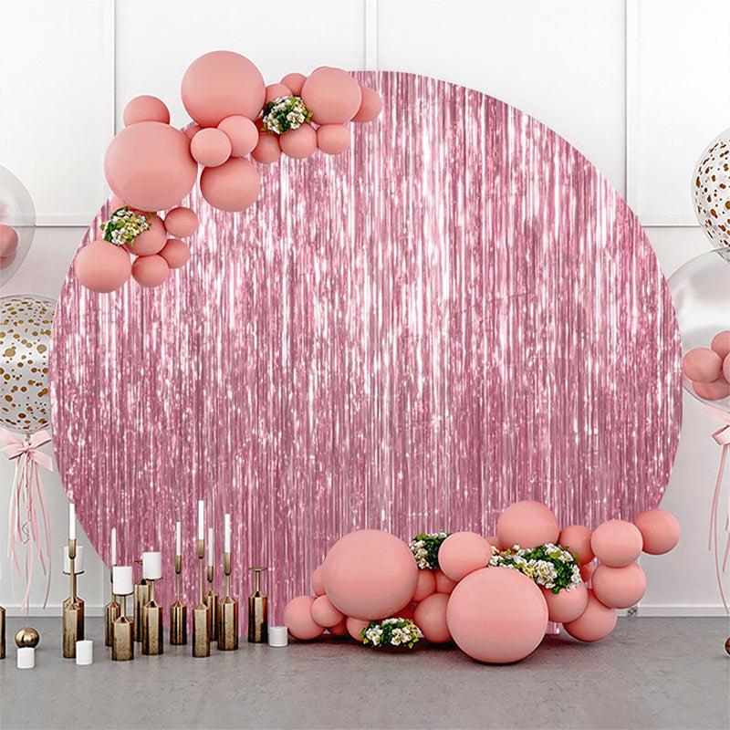 Lofaris Round Rose Gold Glitter Ribbons Birthday Backdrop