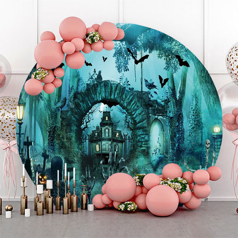 Lofaris Round Scary Castle Skeleton Bats Halloween Backdrop