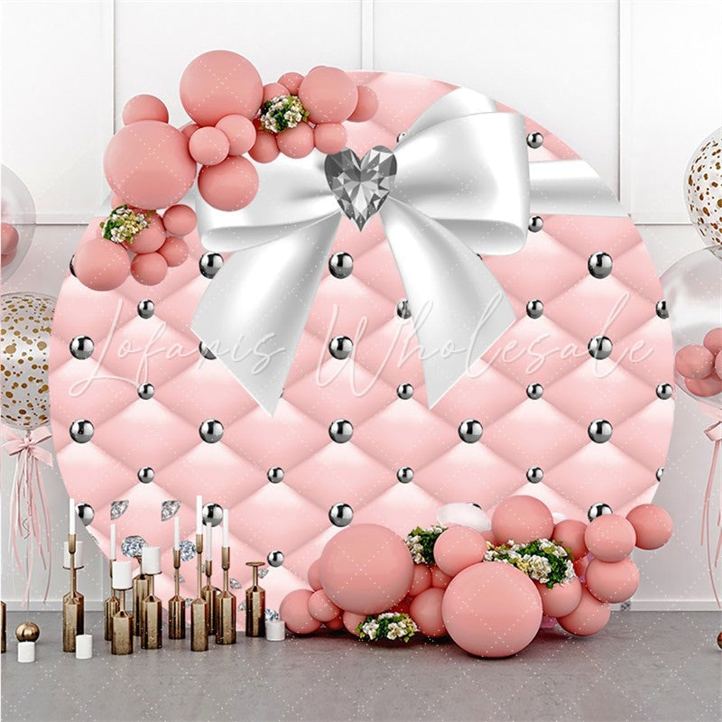 Lofaris Round Sweet Pink And White Diamond Big Bow Backdrop