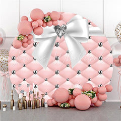 Lofaris Round Sweet Pink And White Diamond Big Bow Backdrop