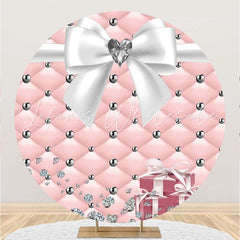 Lofaris Round Sweet Pink And White Diamond Big Bow Backdrop