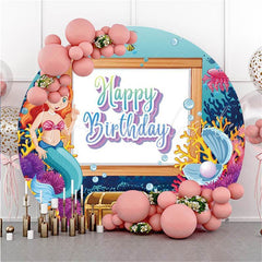 Lofaris Round Underwater Mermaid World Happy Birthday Backdrop