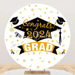 Lofaris Round White Bachelor Cap Congrats 2024 Grad Backdrop