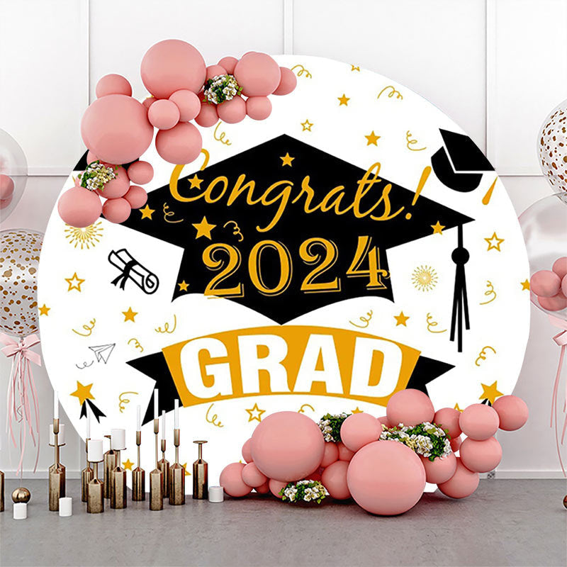 Lofaris Round White Bachelor Cap Congrats 2024 Grad Backdrop