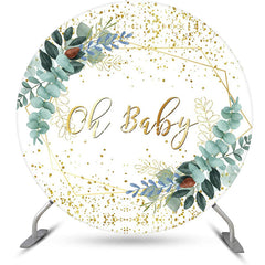 Lofaris Round White Greenery Oh Baby Gender Reveal Backdrop