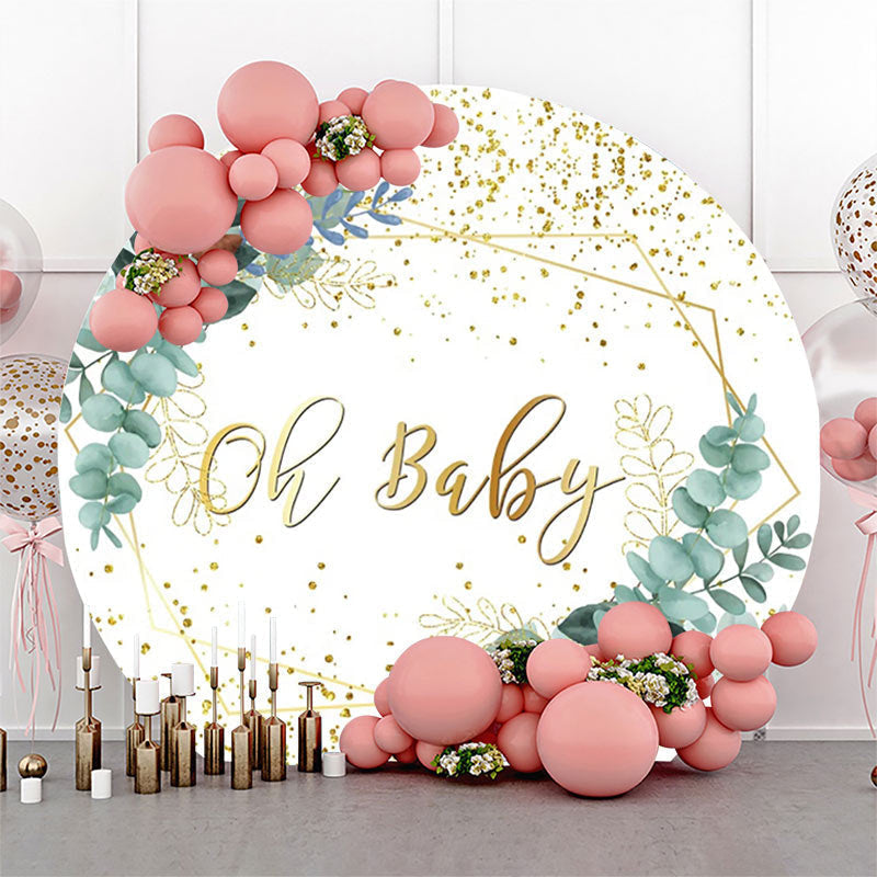 Lofaris Round White Greenery Oh Baby Gender Reveal Backdrop