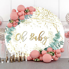 Lofaris Round White Greenery Oh Baby Gender Reveal Backdrop