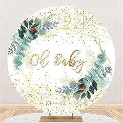 Lofaris Round White Greenery Oh Baby Gender Reveal Backdrop