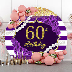 Lofaris Round White Purple Stripe 60th Birthday Backdrop