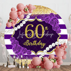 Lofaris Round White Purple Stripe 60th Birthday Backdrop