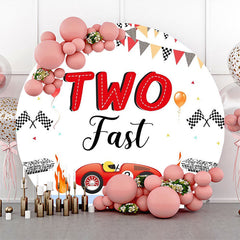 Lofaris Round White Racing Car Fast Two Birthday Backdrop