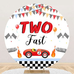 Lofaris Round White Racing Car Fast Two Birthday Backdrop